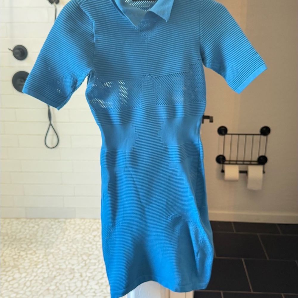 Alexander McQueen Blue Polo Collar Sheath Mini Dress